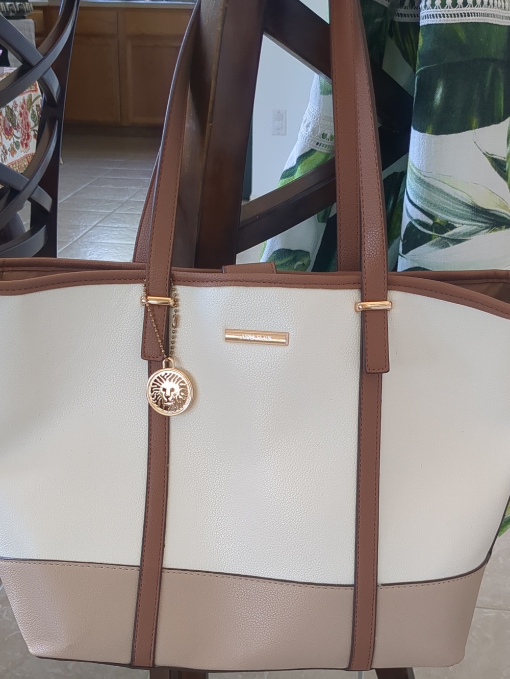 Anne Klein Cream, Tan and Brown Two-Tone Tote